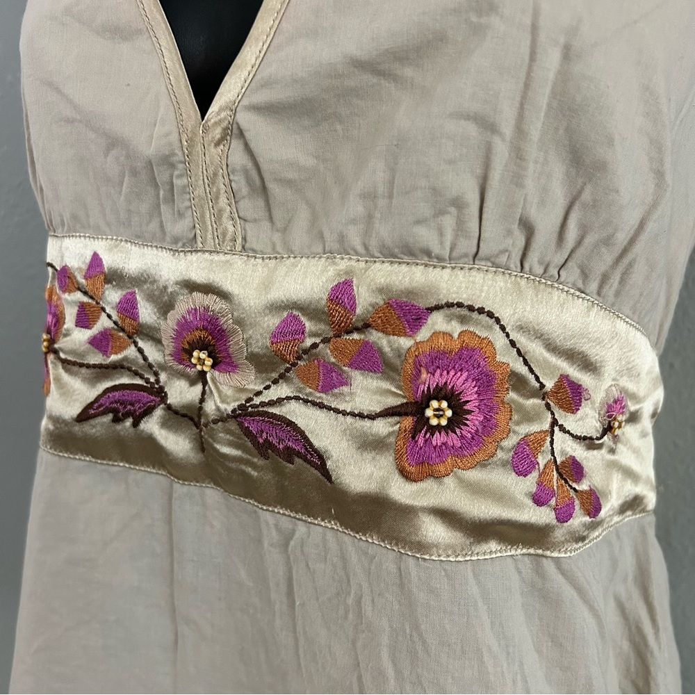 Rampage Cream Embroidered Halter Tank Top with Pink Accents - Picture 3 of 10